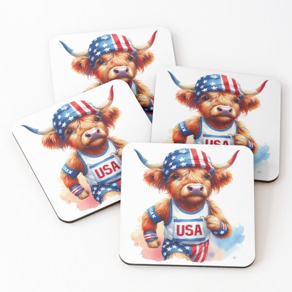 Item preview, Team USA Cute Highland Cow Longhorn Athletic Event Olympics Colorful Watercolor designed and sold by MaedK.