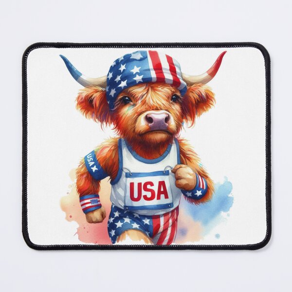 Item preview, Team USA Cute Highland Cow Longhorn Athletic Event Olympics Colorful Watercolor designed and sold by MaedK.