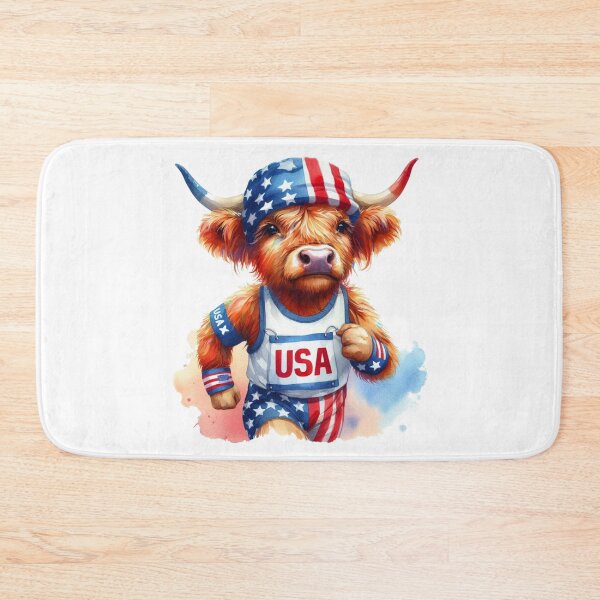 Artikelvorschau, Team USA süße Highland Kuh Longhorn sportliche Veranstaltung Olympiade bunte Aquarell entworfen und verkauft von MaedK.