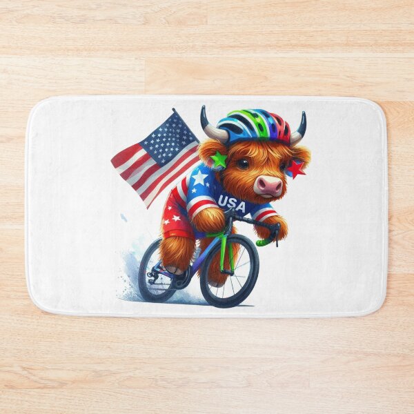 Artikelvorschau, Team USA süße Highland Kuh Longhorn Radfahren Event Olympiade bunte Aquarell entworfen und verkauft von MaedK.