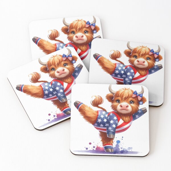 Artikelvorschau, Team USA Niedliche Highland Kuh Longhorn Gymnastik Veranstaltung Olympia Bunte Aquarell entworfen und verkauft von MaedK.