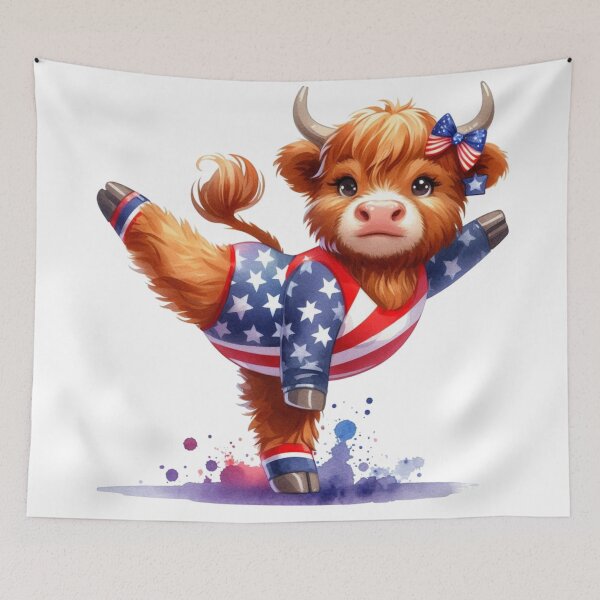 Artikelvorschau, Team USA Niedliche Highland Kuh Longhorn Gymnastik Veranstaltung Olympia Bunte Aquarell entworfen und verkauft von MaedK.