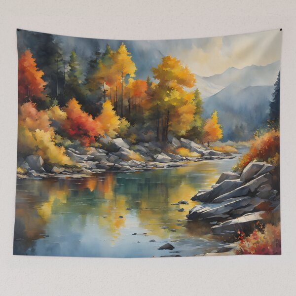 Item preview, Mountains in Autumn Landscape Watercolor Painting | Watercolor Landscape | Watercolor Art | Watercolor Scenery designed and sold by UnhingedBird.