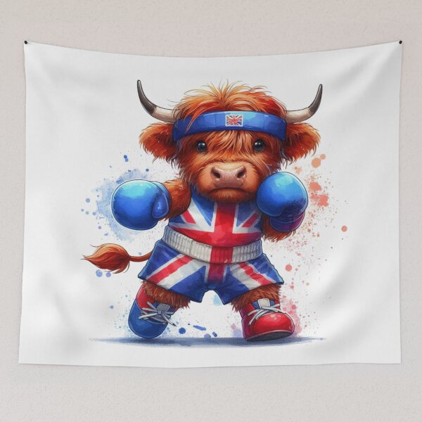 Item preview, Team GB Cute Highland Cow Boxing Event Olympics Colorful Watercolor designed and sold by MaedK.