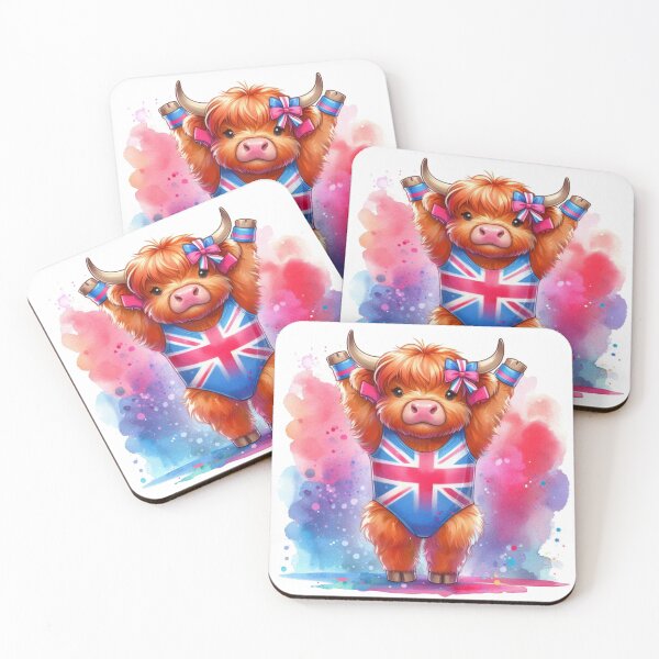Item preview, Team GB Cute Highland Cow Gymnastics Event Olympics Colorful Watercolor designed and sold by MaedK.