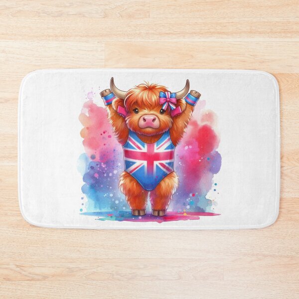 Item preview, Team GB Cute Highland Cow Gymnastics Event Olympics Colorful Watercolor designed and sold by MaedK.