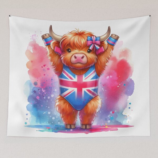 Item preview, Team GB Cute Highland Cow Gymnastics Event Olympics Colorful Watercolor designed and sold by MaedK.