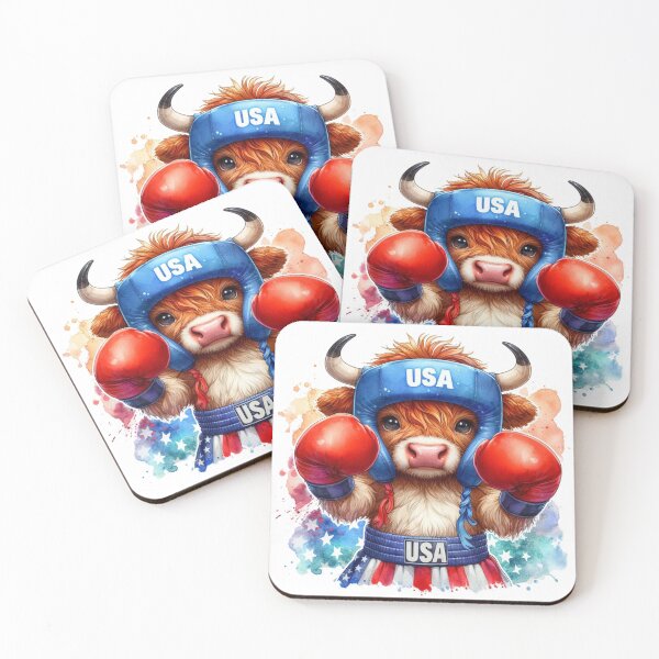 Artikelvorschau, Team USA Niedliche Highland Kuh Longhorn Boxen Event Olympia Bunte Aquarell entworfen und verkauft von MaedK.