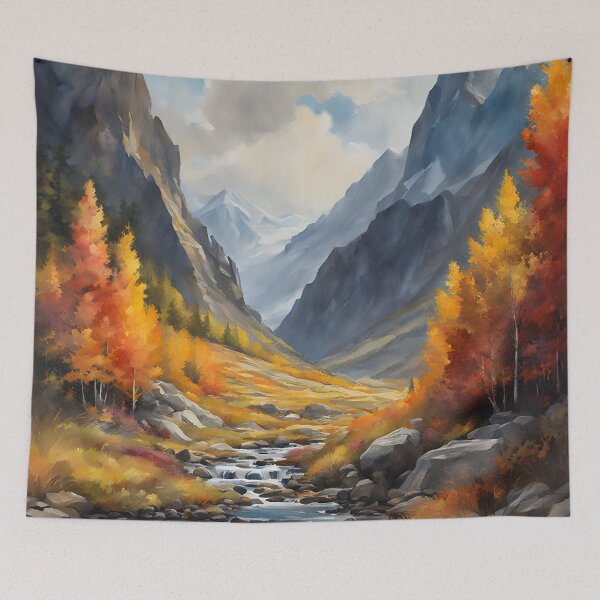 Item preview, Mountains in Autumn Landscape Watercolor Painting | Watercolor Landscape | Watercolor Art | Watercolor Scenery designed and sold by UnhingedBird.