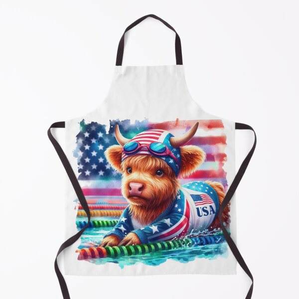 Item preview, Team USA Cute Highland Cow Longhorn Swimming Event Olympics Colorful Watercolor designed and sold by MaedK.