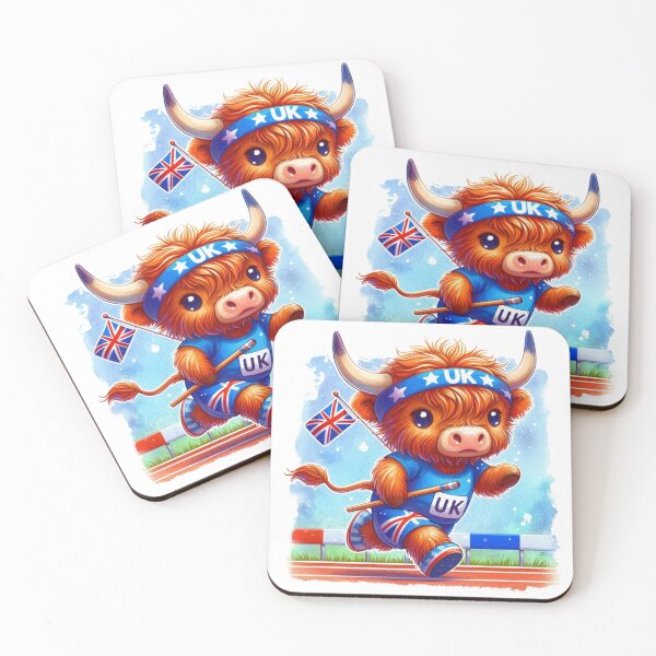 Item preview, Team GB Cute Highland Cow Athletic Event Olympics Colorful Watercolor designed and sold by MaedK.