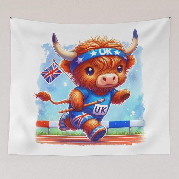 Item preview, Team GB Cute Highland Cow Athletic Event Olympics Colorful Watercolor designed and sold by MaedK.
