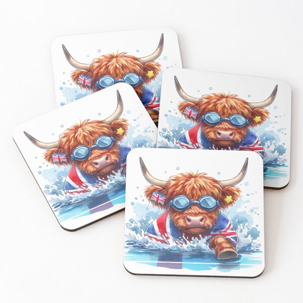 Item preview, Team GB Cute Highland Cow Swimming Event Olympics Colorful Watercolor designed and sold by MaedK.