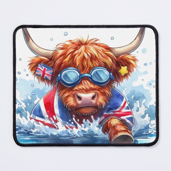 Item preview, Team GB Cute Highland Cow Swimming Event Olympics Colorful Watercolor designed and sold by MaedK.
