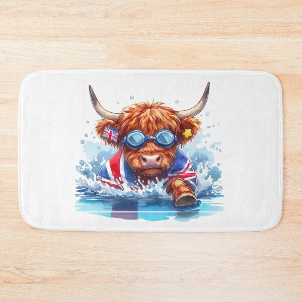 Item preview, Team GB Cute Highland Cow Swimming Event Olympics Colorful Watercolor designed and sold by MaedK.