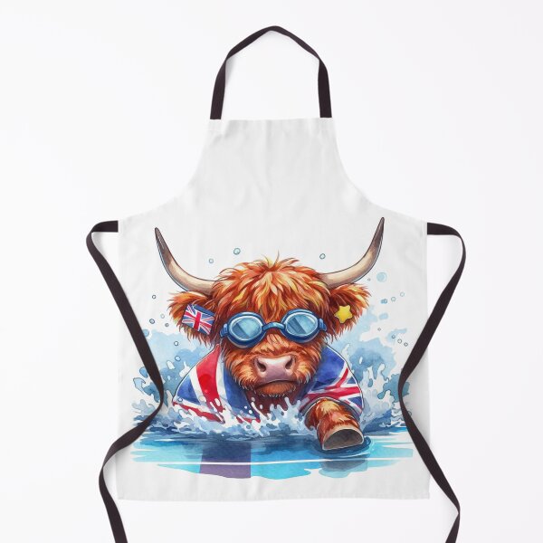 Item preview, Team GB Cute Highland Cow Swimming Event Olympics Colorful Watercolor designed and sold by MaedK.