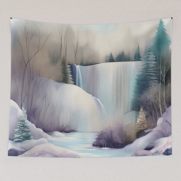 Item preview, Waterfall in Winter Landscape Watercolor Painting | Watercolor Landscape | Watercolor Art | Watercolor Scenery designed and sold by UnhingedBird.