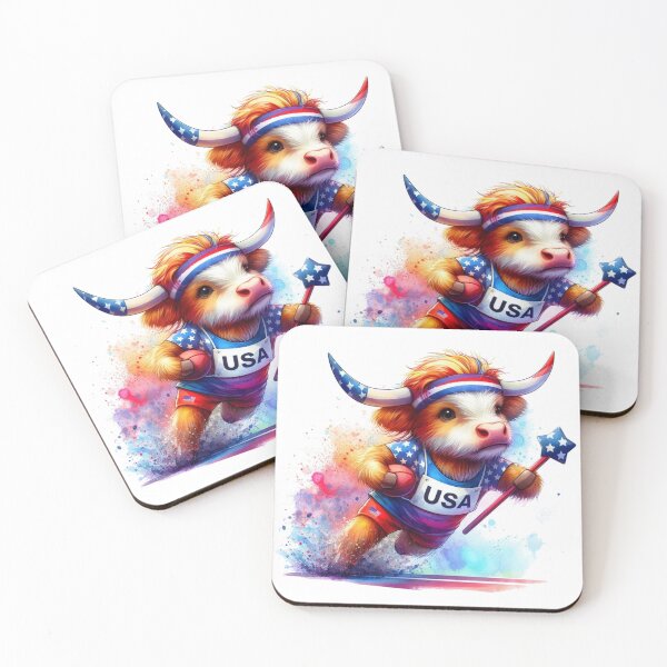 Item preview, Team USA Cute Highland Cow Longhorn Athletic Event Olympics Colorful Watercolor designed and sold by MaedK.