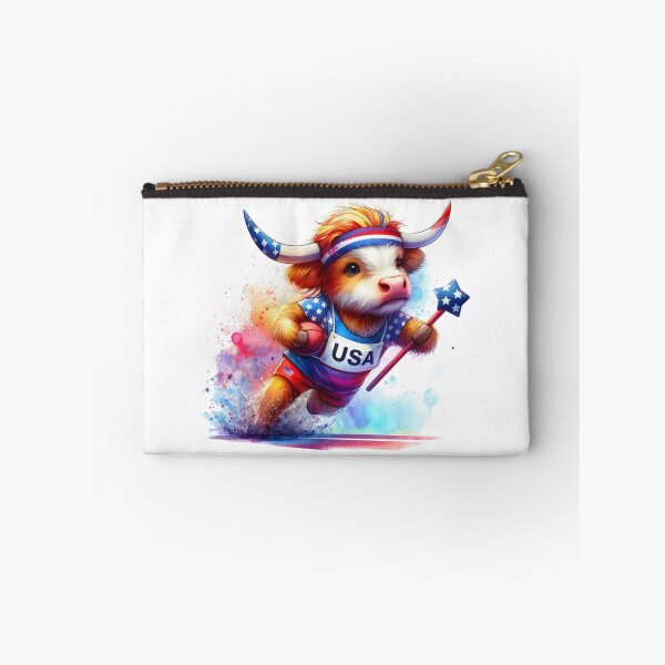 Artikelvorschau, Team USA süße Highland Kuh Longhorn sportliche Veranstaltung Olympiade bunte Aquarell entworfen und verkauft von MaedK.