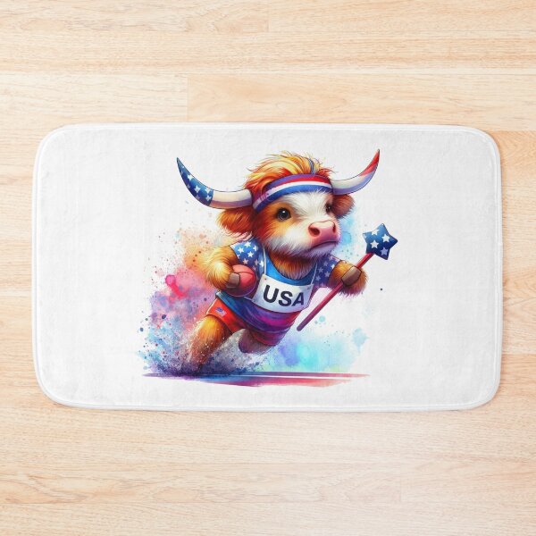 Artikelvorschau, Team USA süße Highland Kuh Longhorn sportliche Veranstaltung Olympiade bunte Aquarell entworfen und verkauft von MaedK.