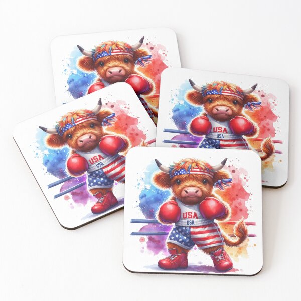 Artikelvorschau, Team USA Niedliche Highland Kuh Longhorn Boxen Event Olympia Bunte Aquarell entworfen und verkauft von MaedK.