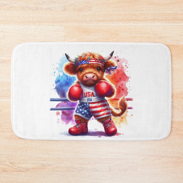 Artikelvorschau, Team USA Niedliche Highland Kuh Longhorn Boxen Event Olympia Bunte Aquarell entworfen und verkauft von MaedK.