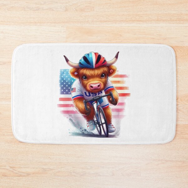 Artikelvorschau, Team USA süße Highland Kuh Longhorn Radfahren Event Olympiade bunte Aquarell entworfen und verkauft von MaedK.