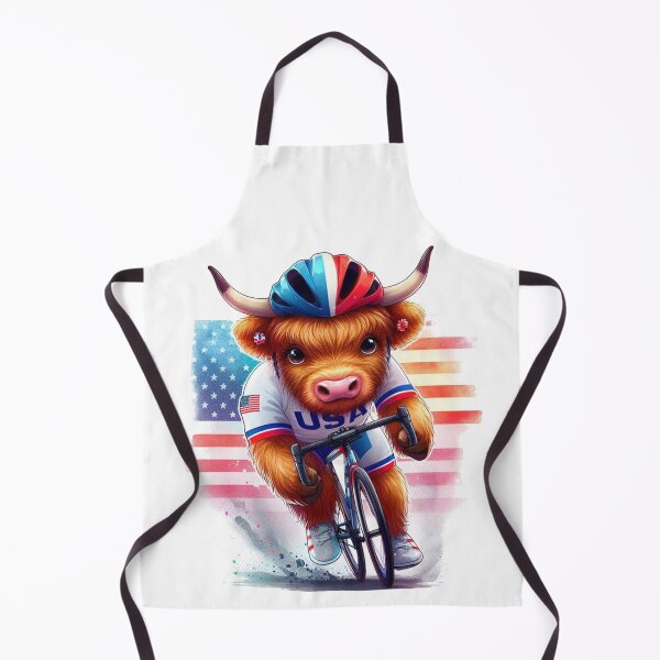 Item preview, Team USA Cute Highland Cow Longhorn Cycling Event Olympics Colorful Watercolor designed and sold by MaedK.