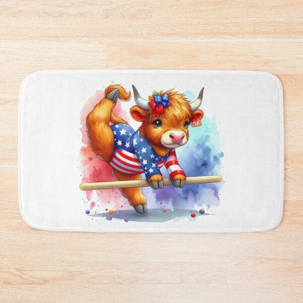 Artikelvorschau, Team USA Niedliche Highland Kuh Longhorn Gymnastik Veranstaltung Olympia Bunte Aquarell entworfen und verkauft von MaedK.