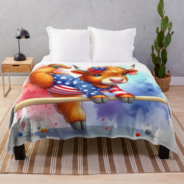 Item preview, Team USA Cute Highland Cow Longhorn Gymnastics Event Olympics Colorful Watercolor designed and sold by MaedK.