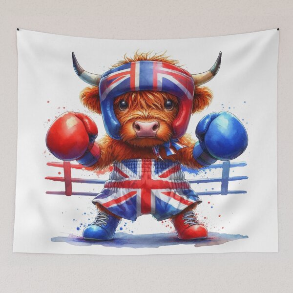 Item preview, Team GB Cute Highland Cow Boxing Event Olympics Colorful Watercolor designed and sold by MaedK.