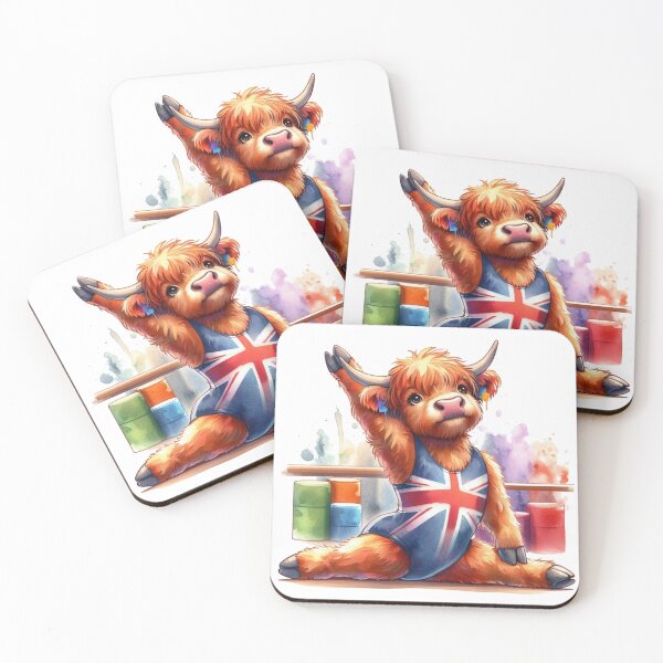 Item preview, Team GB Cute Highland Cow Gymnastics Event Olympics Colorful Watercolor designed and sold by MaedK.