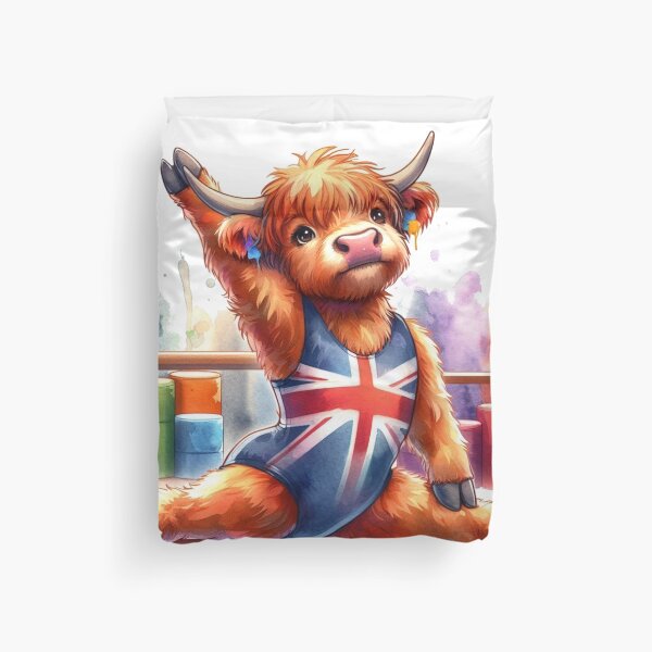 Item preview, Team GB Cute Highland Cow Gymnastics Event Olympics Colorful Watercolor designed and sold by MaedK.