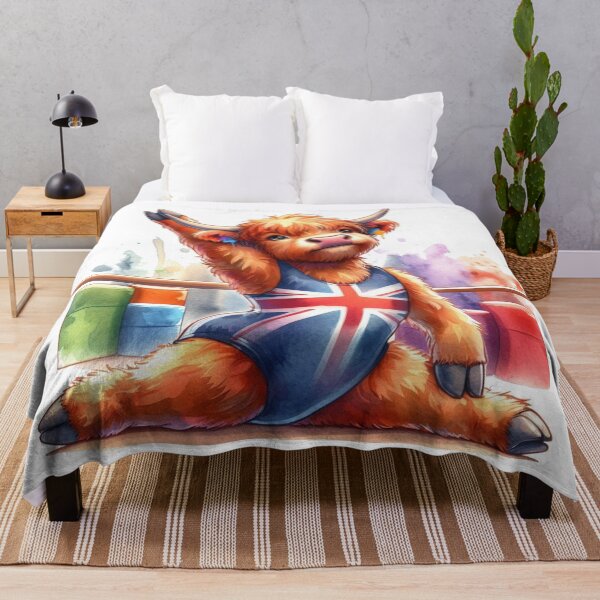 Item preview, Team GB Cute Highland Cow Gymnastics Event Olympics Colorful Watercolor designed and sold by MaedK.