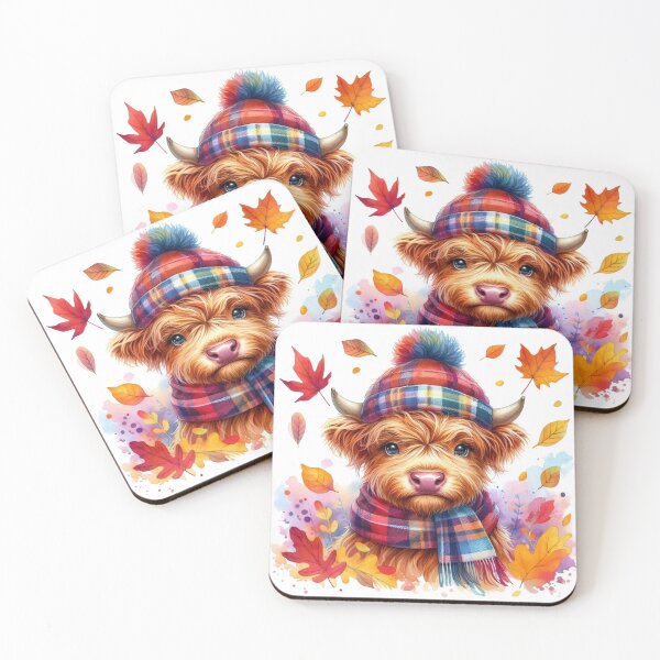 Item preview, Cute Scottish Highland Cow Fall Season Autumn Leaves Colorful Watercolor designed and sold by MaedK.