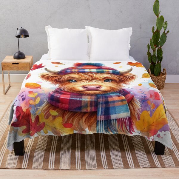 Item preview, Cute Scottish Highland Cow Fall Season Autumn Leaves Colorful Watercolor designed and sold by MaedK.