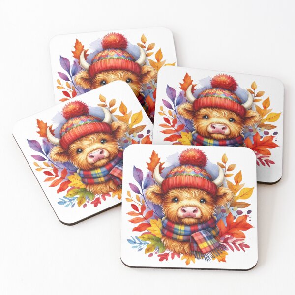 Item preview, Cute Scottish Highland Cow Fall Season Autumn Leaves Colorful Watercolor designed and sold by MaedK.