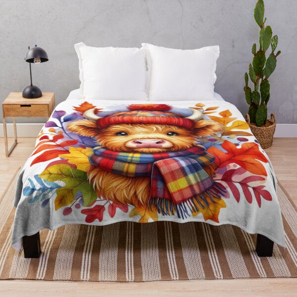Item preview, Cute Scottish Highland Cow Fall Season Autumn Leaves Colorful Watercolor designed and sold by MaedK.