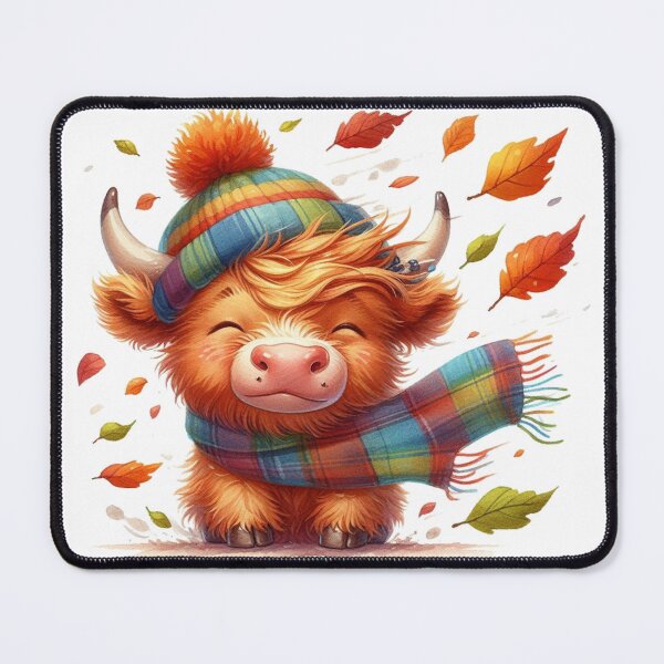 Item preview, Cute Scottish Highland Cow Windy Fall Season Autumn Leaves Colorful Watercolor designed and sold by MaedK.