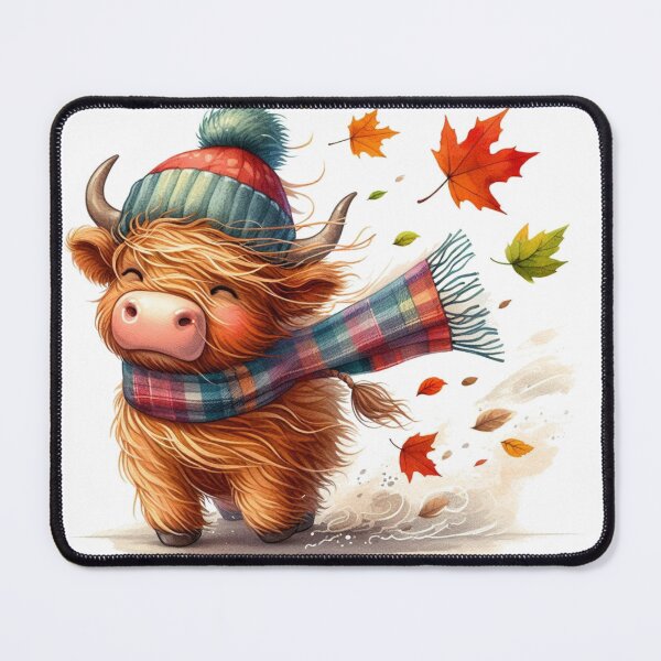 Item preview, Cute Scottish Highland Cow Windy Fall Season Autumn Leaves Colorful Watercolor designed and sold by MaedK.