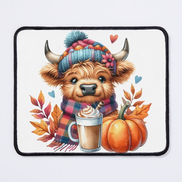 Item preview, Cute Scottish Highland Cow Fall Season Autumn Leaves Pumpkin Spice Latte Colorful Watercolor designed and sold by MaedK.