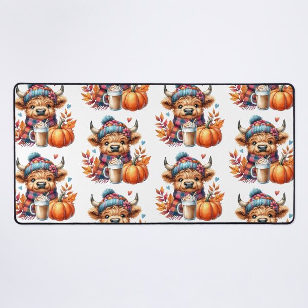 Item preview, Cute Scottish Highland Cow Fall Season Autumn Leaves Pumpkin Spice Latte Colorful Watercolor designed and sold by MaedK.