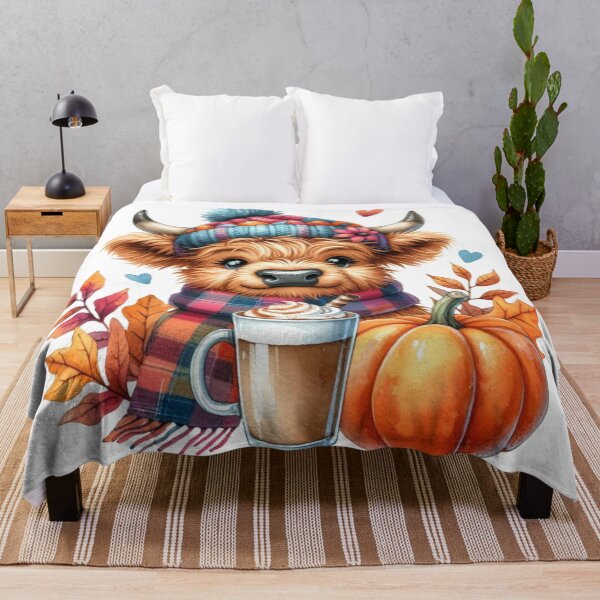 Item preview, Cute Scottish Highland Cow Fall Season Autumn Leaves Pumpkin Spice Latte Colorful Watercolor designed and sold by MaedK.