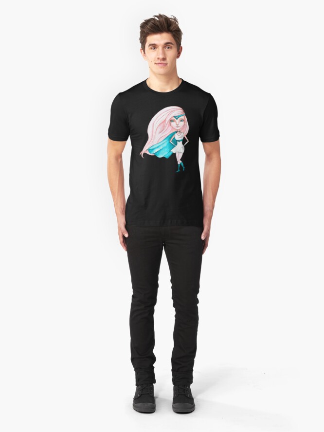 Alternate view of Super Gal - Teal Version Slim Fit T-Shirt