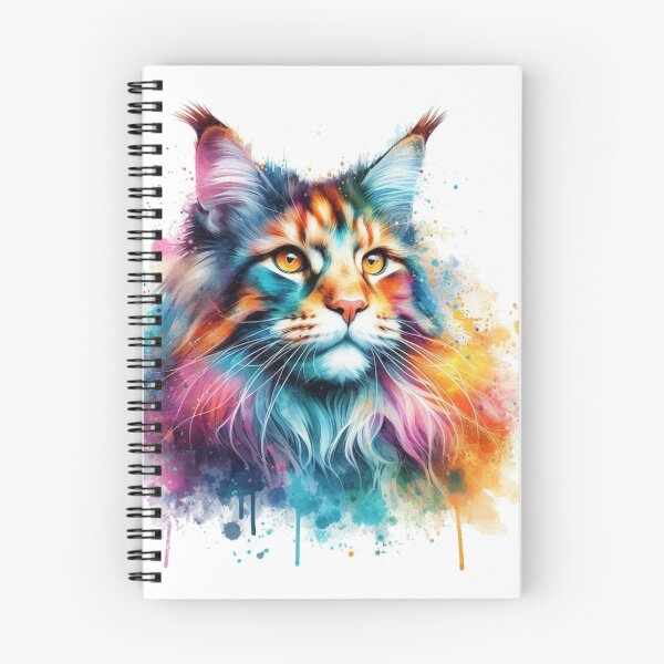 Artikelvorschau, Maine Coon Katze buntes Aquarell Portrait entworfen und verkauft von MaedK.