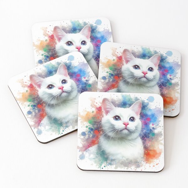 Item preview, Cute White Cat Colorful Watercolor Portrait designed and sold by MaedK.