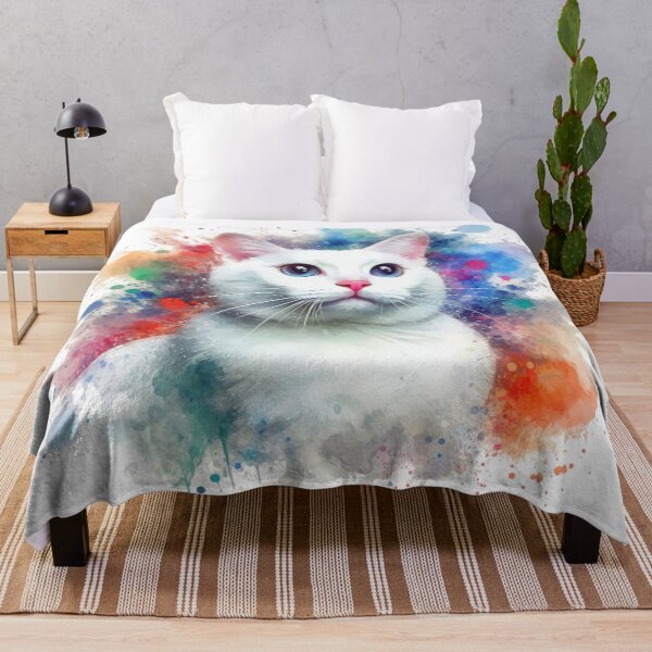 Item preview, Cute White Cat Colorful Watercolor Portrait designed and sold by MaedK.