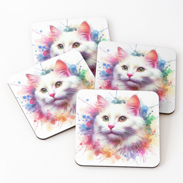 Item preview, Cute White Cat Colorful Watercolor Portrait designed and sold by MaedK.