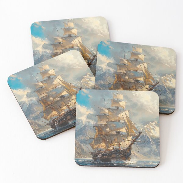 Item preview, Tall old ship sailing in ocean at sunrise - Acrylic landscape painting designed and sold by TheArtistOf2022.
