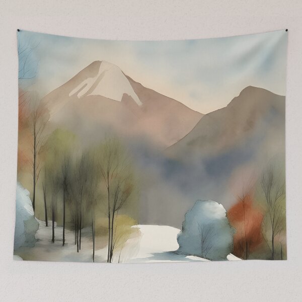 Item preview, Mountains in Winter Landscape Watercolor Painting | Watercolor Landscape | Watercolor Art | Watercolor Scenery designed and sold by UnhingedBird.